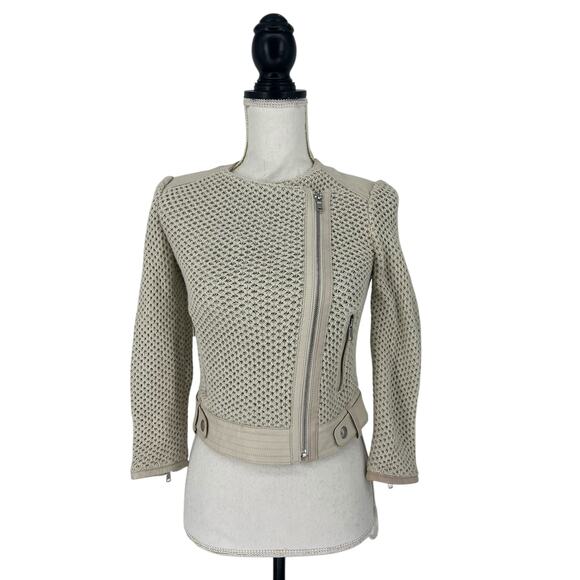 Joie Crochet Knit Lamb Leather Trim Jacket in Cream - Picture 2 of 14